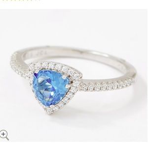 Diamonique Blue Pyramid Ring Size 7